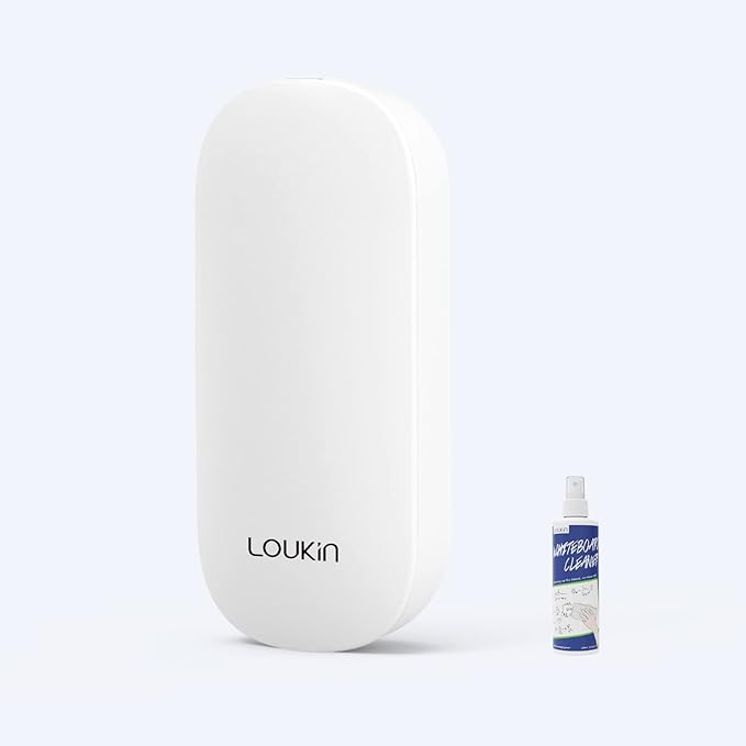 loukin Replaceable Dry Erase Eraser, Magnetic Whiteboard Eraser with 3 Replaceable Felt Pads, 4-in-1 Glass Whiteboard Erasers, 3.4 fl oz Cleaner Included (White)