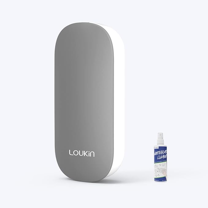 loukin Replaceable Dry Erase Eraser, Magnetic Whiteboard Eraser with 3 Replaceable Felt Pads, 4-in-1 Glass Whiteboard Erasers, 3.4 fl oz Cleaner Included (Gray)