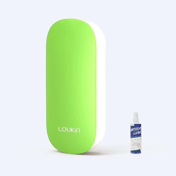 loukin Replaceable Dry Erase Eraser, Magnetic Whiteboard Eraser with 3 Replaceable Felt Pads, 4-in-1 Glass Whiteboard Erasers, 3.4 fl oz Cleaner Included(Green)