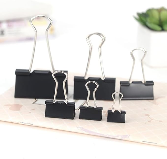 200PCS Binder Clips Paper Clamps Assorted Sizes (Black), Jumbo, Large, Medium, Small, Mini and Micro,6 Sizes with Box for Office, School and Home