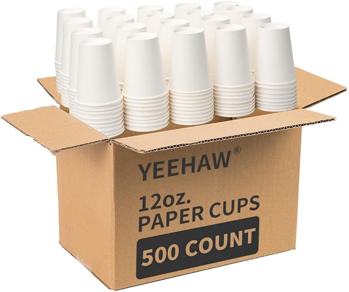 YEEHAW 12 oz 500 Pack Disposable Paper Coffee Cups, Bulk White Hot to Go Cups for Hot Coffee, Hot Liquid, Chocolate, Juice, Hot Beverage Drinkings, Ideal for Cafes, Bistros, Office and Family
