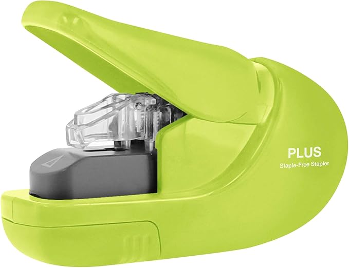 Plus Paper Clinch Compact Staple-Free Stapler, Green