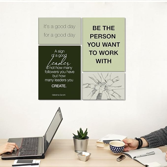 YEOION Sage Green Motivational Teamwork Office Wall Decor,Inspirational Team Work Wall Art Canvas Frame Artwork for Office Workplace Breakroom Wall Decor Set of 6