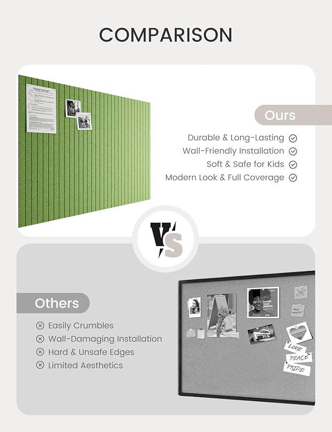 Bumusty Large Cork Board Alternative-47 x35 Felt Bulletin Board Tiles, with 30 Pushpins, 70 Adhesive Tabs, 12-Pack Slat Wall Paneling, Cork Boards for Office Push Pin Board Felt Board-Grass Green