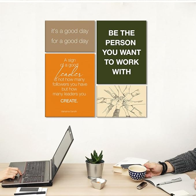 YEOION Army Green Motivational Teamwork Office Wall Decor,Inspirational Team Work Wall Art Canvas Frame Artwork for Office Workplace Breakroom Wall Decor Set of 6