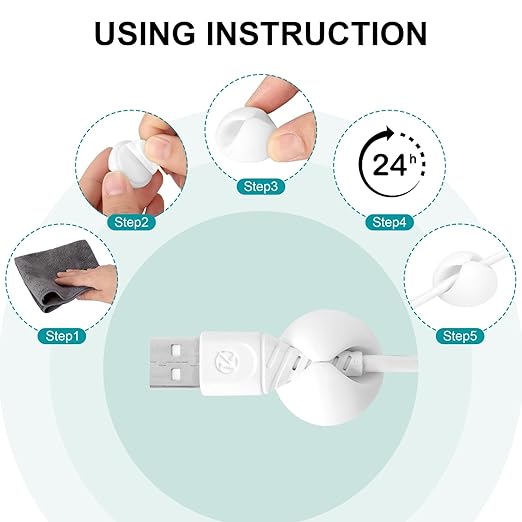 16Pack White Desk Cable Management,Adjustable Cord Organizer Cable Clips,Cable Organizer for Cords Phone Charger/PC/TV,Ideal Cord Holder for Nightstand/Wall/Desk/Office/Home/Car