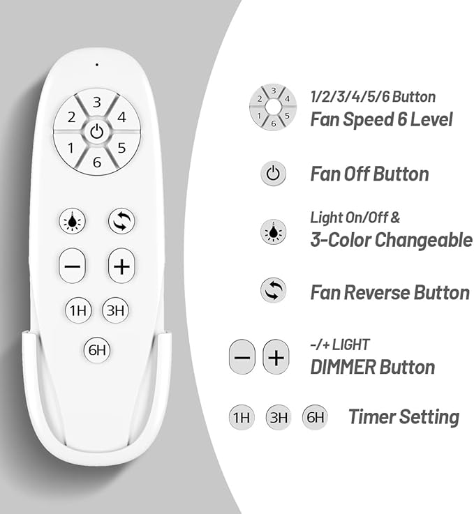 wurzee 52" Ceiling Fan with Light, White,6 Speeds DC Reversible Motor,Timing, Dimmable for Bedroom, Kitchen, Patios