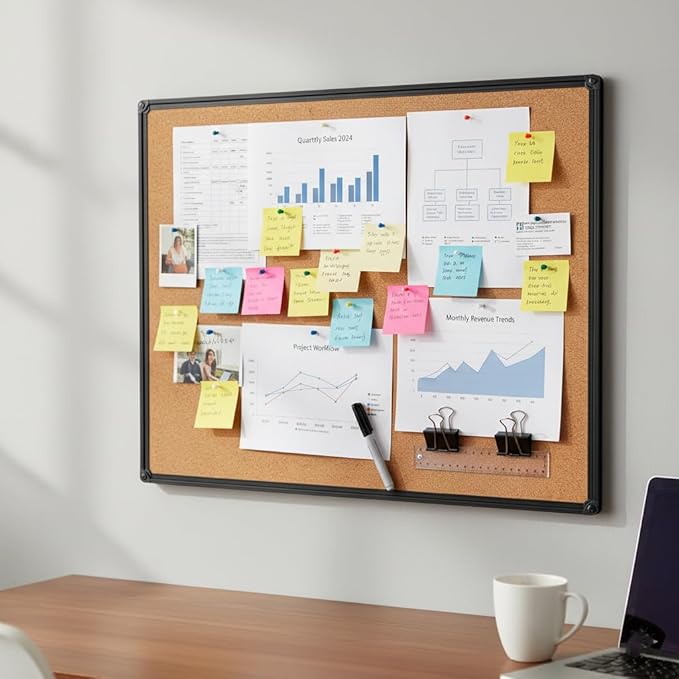 Cork Board, 2 Pack 48" x 36" Bulletin Notice Board Message Memo Pin Board, Black Aluminum Frame