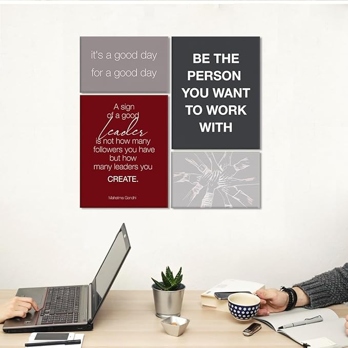 YEOION Red Grey Black Motivational Teamwork Office Wall Decor,Inspirational Team Work Wall Art Canvas Frame Artwork for Office Workplace Breakroom Wall Decor Set of 6