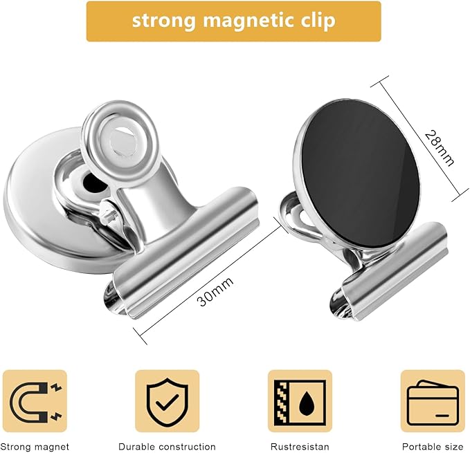 VNDUEEY 20 Pack Silver Magnetic Clips for Refrigerator, Strong Fridge Magnets Heavy Duty Magnet Clips Whiteboard Magnets, Magnetic Clips for Home School Office