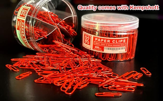 450 Red Color Paper Clips Assorted Sizes Small, Medium and Large Paper Clips for Paperwork Ideal for Home, School and Office Use (Assorted, Red)