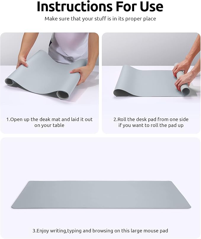 YSAGi Leather Desk Protector, Office Mat, Large Mouse Mat, Non-Slip PU Leather Blotter, Laptop Desk, Waterproof Writing Pad for Office and Home (Light Grey, 31.5" x 15.8")