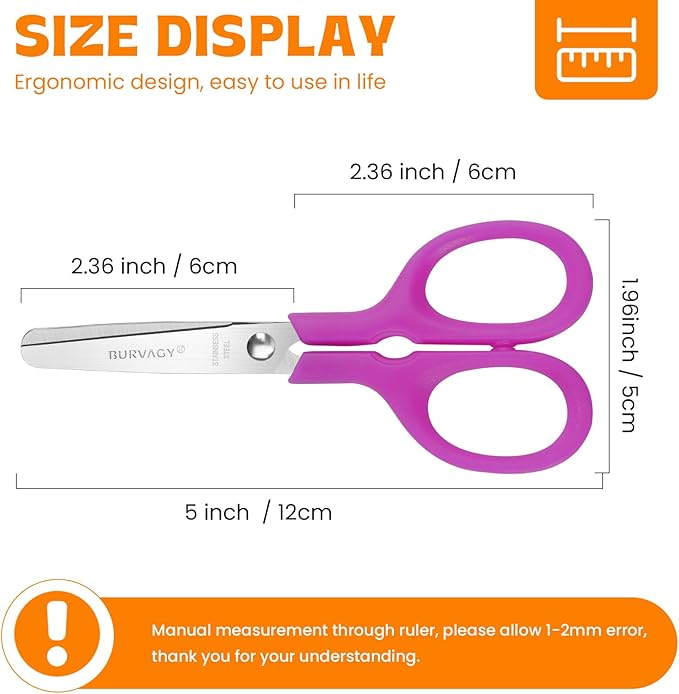 180Pack 5" Small School Student Blunt Kids Craft Scissors, Sharp Stainless Steel Blades Safety Toddler Kid Child Comfort Grip Scissors Bulk for Children Cutting Paper