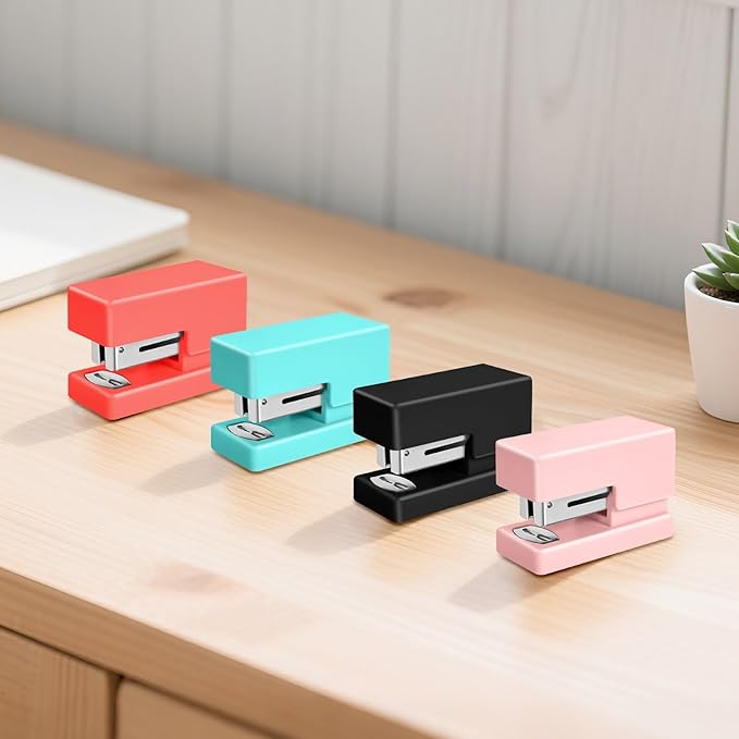 Mini Stapler - Small Cute Desk Staplers - 25 Sheet Capacity with 830 Staples and Staple Remover, Desktop Stapler for Office, School, Home, Pink