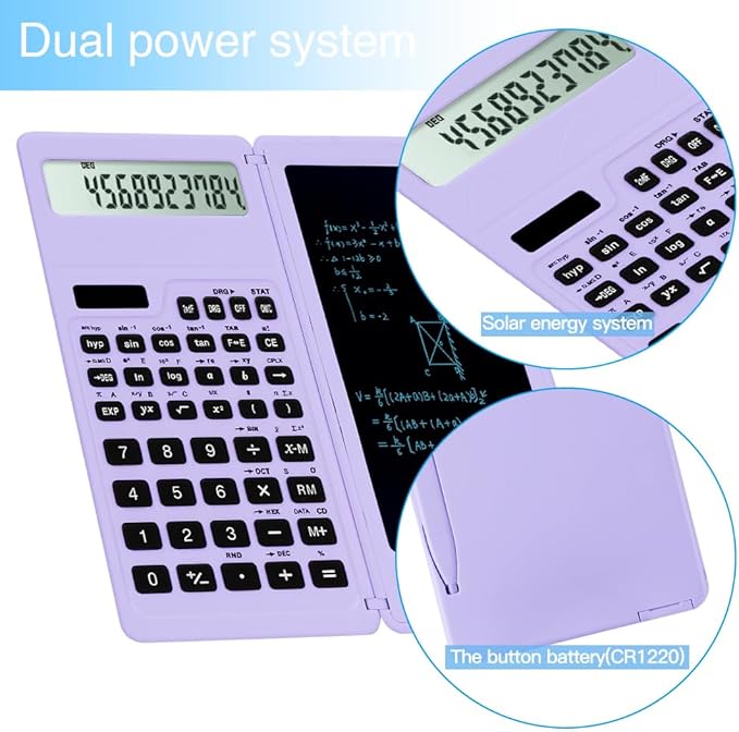 Scientific Calculators for high-School, LveSunny 10 Digits Digital with Erasable Writing Board Math Calculator for Middle School & College (Purple)