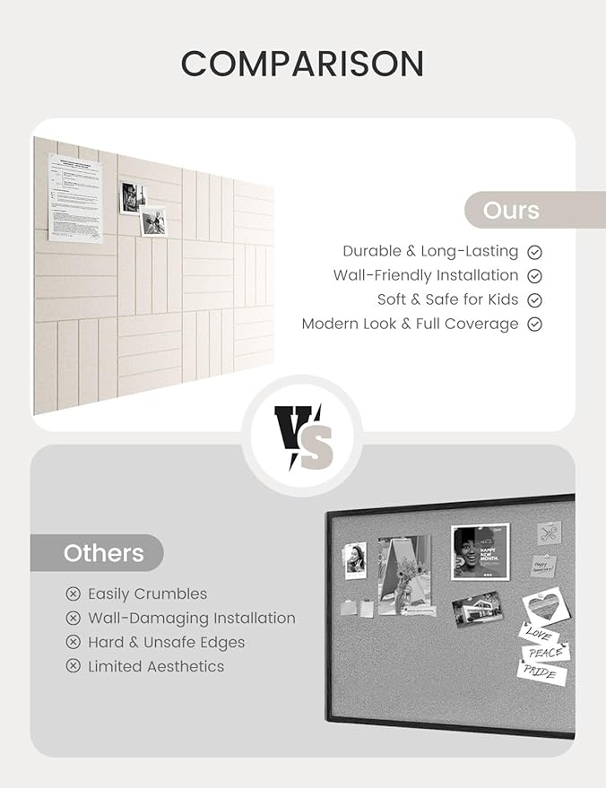 Bumusty Large Cork Board Alternative-47 x35 Felt Bulletin Board Tiles, with 30 Pushpins, 70 Adhesive Tabs, 12-Pack Slat Wall Paneling, Cork Boards for Office Push Pin Board Felt Board-Oatmeal