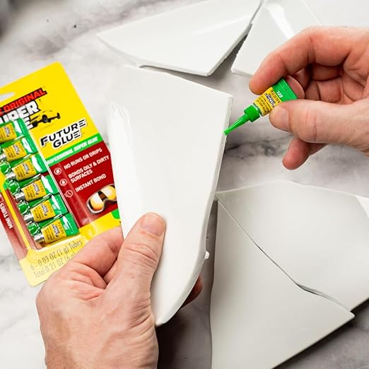 Super Glue Future Glue Gel 6 Mini Single Use Tubes, Clear, Instant Bonding, Fast Dry, Professional Cyanoacrylate Adhesive, Great for Wood, Metal, Plastic, Crafts, Ceramic, and Toy Repairs