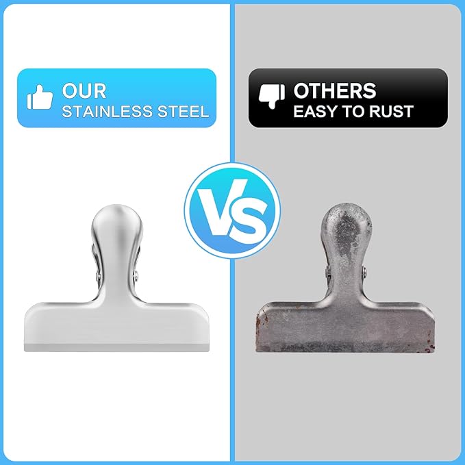 24 Pack Bag Clips, Heavy Duty Chip Clips, Stainless Steel Chip Bag Clip,for Kitchen and Office to Seal Coffee Bags, Paper Sheets, Metal Clip Air Tight Seal-3 Inches(Silver)