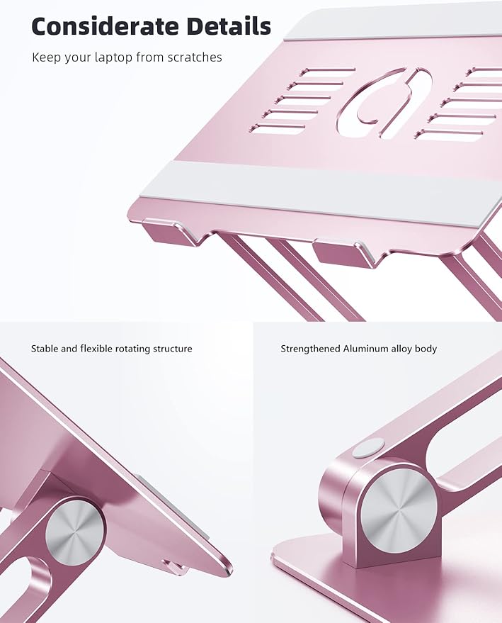 Lamicall Adjustable Laptop Stand, Portable Laptop Riser, Aluminum Laptop Stand for Desk Foldable, Ergonomic Computer Notebook Stand Keyboard Platform for MacBook Air Pro, Dell XPS (10-17.3'') -Pink