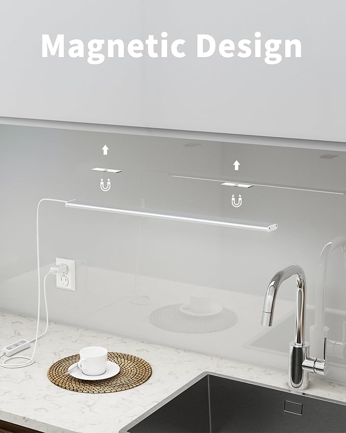 ASOKO Under Cabinet Lighting, Upgrade 16inch LED Closet Light with Dimmable 4500K Daylight White and Memory Function, Plug-in Under Counter Lights for Kitchen/Desk/Shelf/Workbench/Display Case/Room