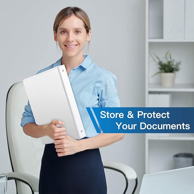 1-inch 3 Ring Binder with 2 Interior Pockets, 1'' Basic Binders Holds US Letter Size 8.5'' x 11'' Paper - Versatile Binders for Office, Home, and School Use, 6 Pack (White)