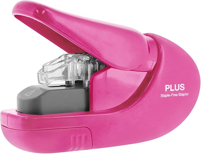 Plus Paper Clinch Staple-Free Stapler, Pink