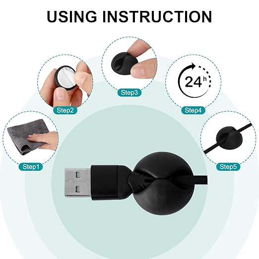 16Pack Black Desk Cable Management,Adjustable Cord Organizer Cable Clips,Cable Organizer for Cords Phone Charger/PC/TV,Ideal Cord Holder for Nightstand/Wall/Desk/Office/Home/Car
