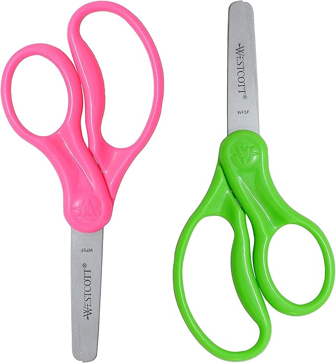 Westcott 5" Hard Handle Kids Scissors, Blunt, Assorted Colors, 2-Pack