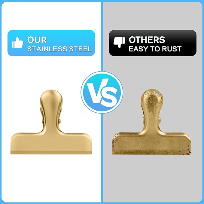 12 Pack Chip Clips, Stainless Steel Chip Bag Clips, Food Clip, Heavy Duty Bag Clip for Food Storage, Perfect for Kitchen Office Usage(Gold)