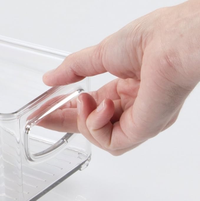 mDesign Small Plastic Office Storage Container Bins with Handles for Organization in Filing Cabinet, Closet Shelf, or Desk Drawers, Organizer for Notes, Pens, Pencils, Ligne Collection, Clear