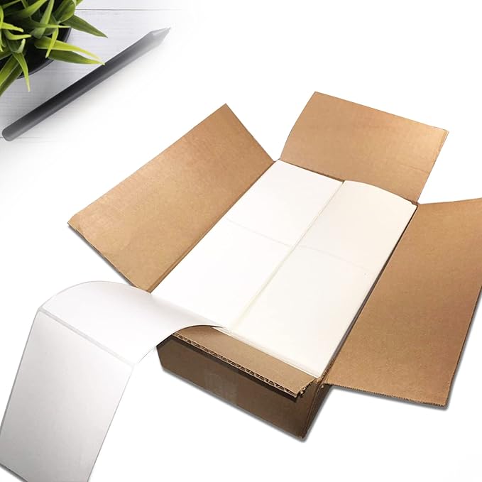 RyhamPaper 4" x 6" Fanfold Direct Thermal Labels - White Shipping Mailing Postage, Perforated, Permanent Adhesive 2000 Per Stack (8 Stacks-16000 Labels)