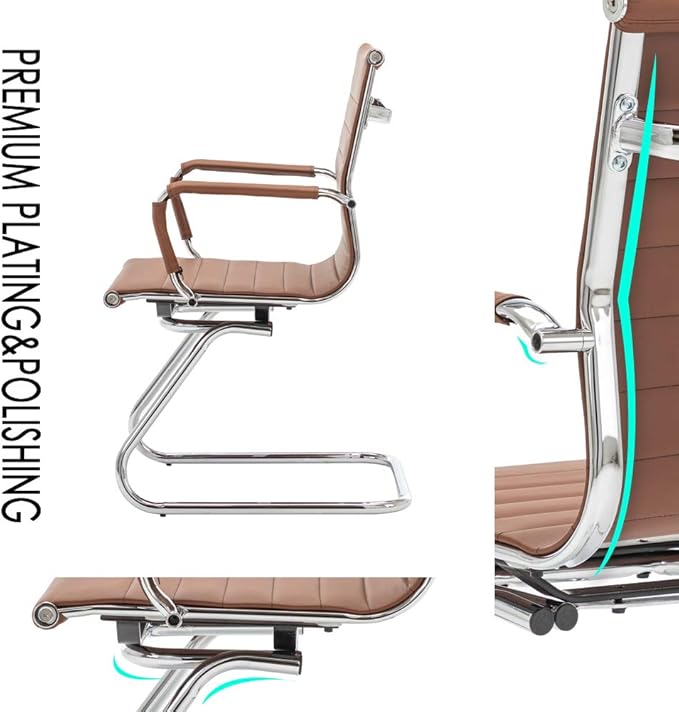 Wahson Office Guest Chairs Set of 2, Leather Reception Chairs, Mid Back Waiting Room Chair, Conference Chairs with Sled Base for Meeting/Lobby/Restroom, Coffee