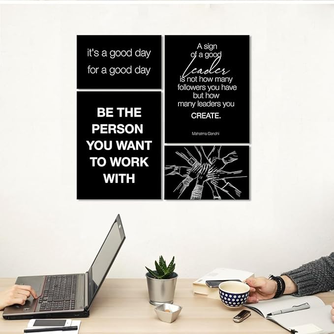 YEOION Inspirational Office Wall Art for Women,Motivational Teamwork Wall Decor for Office,Black and White Postive Quote Workplace Canvas Wall Art for Set of 6