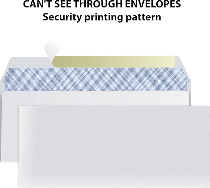#10 Envelopes Letter Size Self Seal | 1,000 Business Mailing Security Peel and Sealing Envelope | 100% Tinted | no 10 White Windowless Legal Regular Plain Envelops Pack | 4-1/8 x 9-1/2 Inches | 24 LB