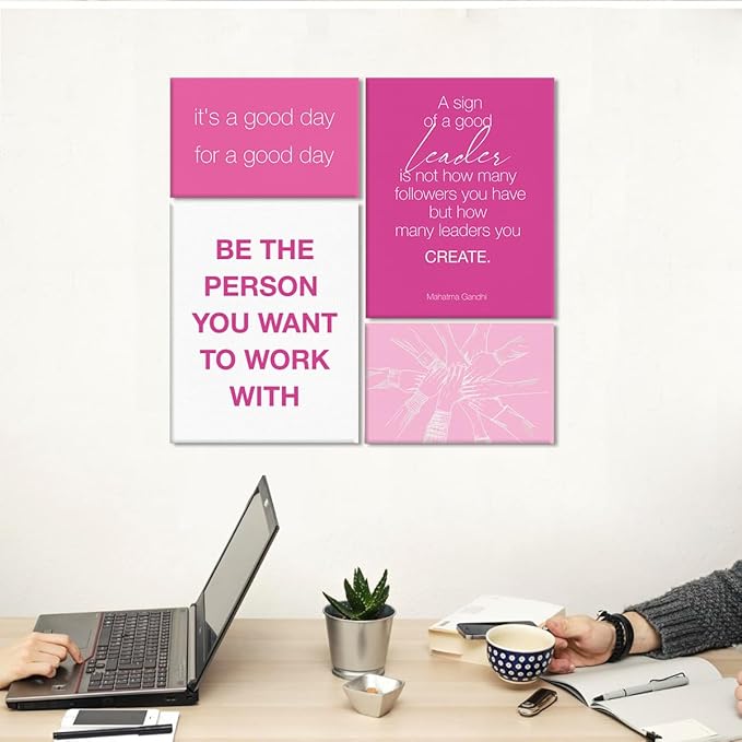 YEOION Inspirational Office Wall Art for Women,Motivational Teamwork Wall Decor for Office,Pink Postive Quote Workplace Canvas Wall Art for Set of 6