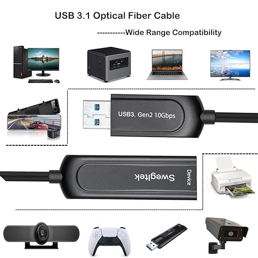 USB 3.1 Male-Female Extension Cable Fiber Optical 10Gbps 40M Compatible with Windows Mac OS,Linux,Industrial Camera Machine Vision,Medical Security Monitoring Printer,Scanner,Touch Screen,Camera,Game