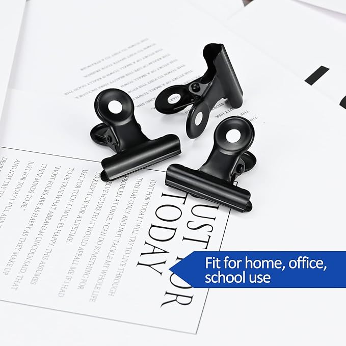 30 Pack Bulldog Clips 0.87 Inch Small Hinge Paper Clips Metal Hinge Clips for Crafts, Food Bags, Drawings, Photos at Home Kitchen & Office Usage, Black, 22mm