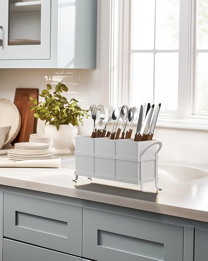 White Kitchen Utensil Holder - Chic Silverware Holder for Party, Compact and Versatile Utensil Caddy, Ideal for Countertop and Party Use