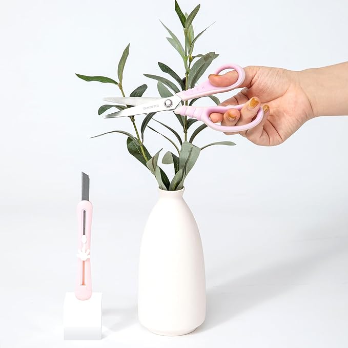 Stainless Steel Scissors Set with, utility knife Pairs with Comfort Grip Handles All Purpose Scissors,for Office Desk Accessories Fabric Home Craft School Supplies, Right/Left Handed (Pink)