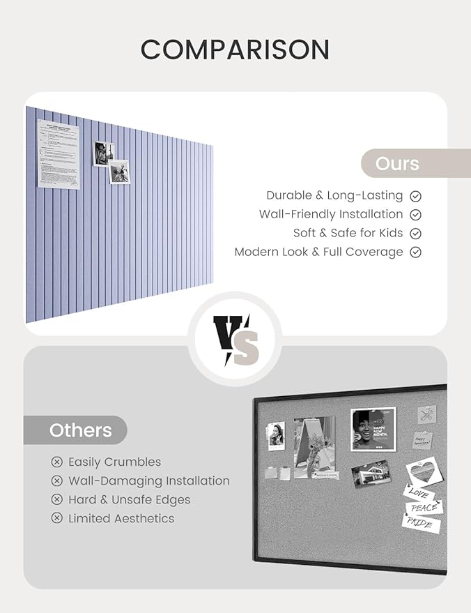 Bumusty Large Cork Board Alternative-47 x35 Felt Bulletin Board Tiles, with 30 Pushpins, 70 Adhesive Tabs, 12-Pack Slat Wall Paneling, Cork Boards for Office Push Pin Board Felt Board-Soft Periwinkle