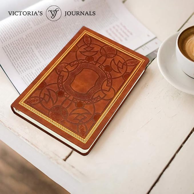 VICTORIA'S JOURNALS Vintage Leatherette Journal Hard Cover Lined Old Looking Notebook Travel Diary Brown, 5.7” x 8.1”
