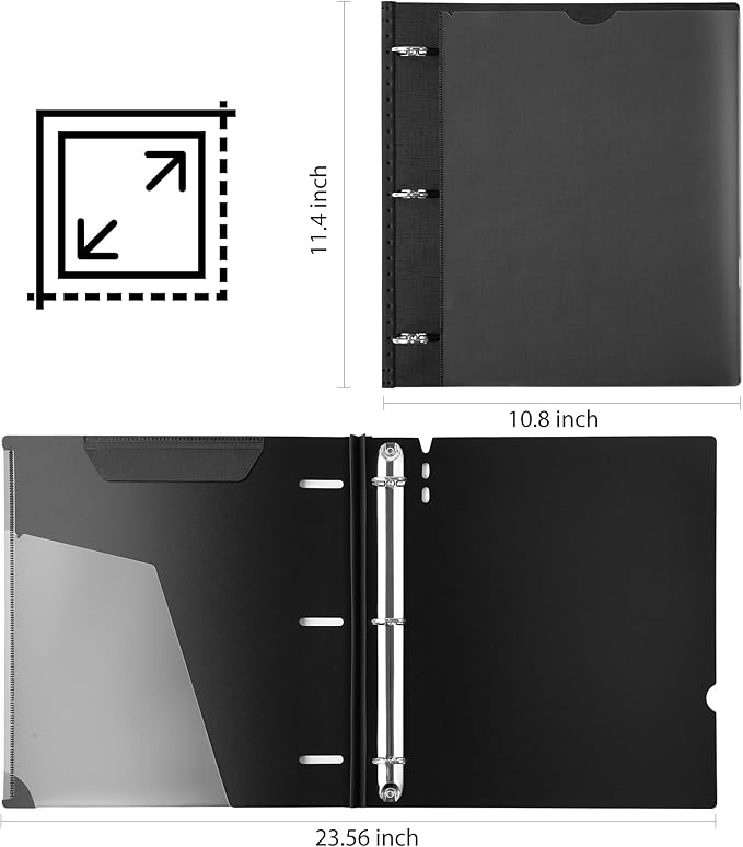 1 Inch Telescoping 3 Ring Binder-12PCS, Flexible Binder with Customized Front Cover, Holds 225 Sheets, School Office Supplies, Black