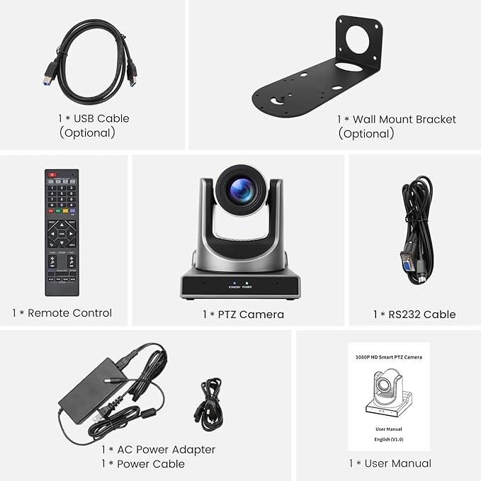 PTZ Camera, NDI Camera Support 30X Optical Zoom Video/POE/Network IP Live Streaming, Simultaneous 3G-SDI and USB Video Output for Conferences, Church, Teaching