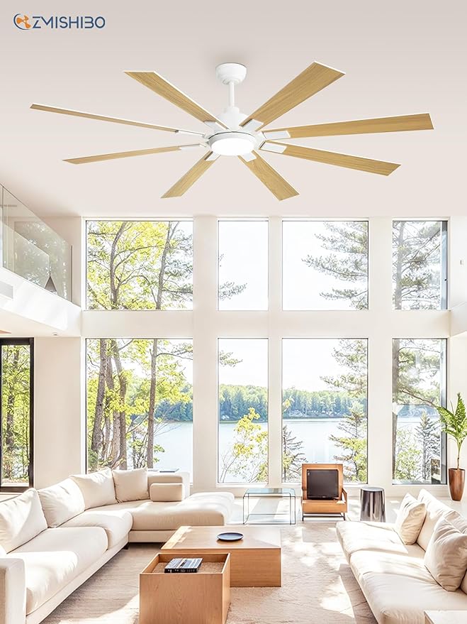 ZMISHIBO 72 inch White Ceiling Fans with Lights and Remote, Indoor/Outdoor Ceiling Fan for Patio Living Room, 6 Speed Reversible Quiet DC Motor, 3 CCT, Dual Finish Blades