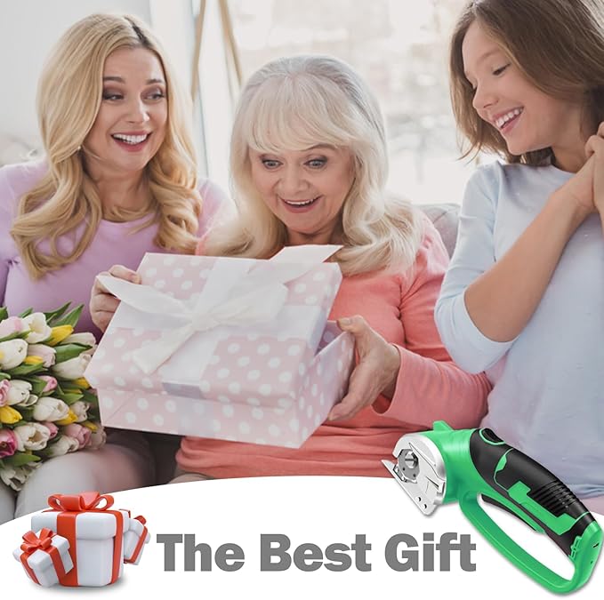 Cordless Electric Scissors, 4V Box Cutter & Cardboard Cutter with 2 Titanium Blades - Rotary Cutter with LED Light for Fabric, Leather, Carpet, Plastic, Crafting + Storage Case (Lime Green)