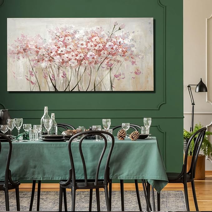 YJYart White Floral Oil Painting Canvas Art Wall Decor Modern Botanical Picture Graffiti Wall Art for Bedroom Living Room Kitchen Office 24" x 48"