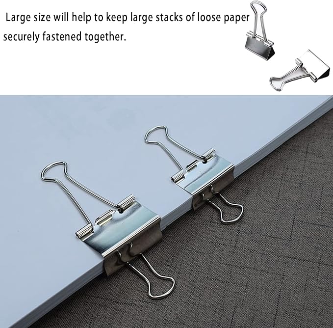 Extra Large Binder Clips 2 Inch (40 Pack), Big Paper Clamps for Office and Home Supplies, Silver