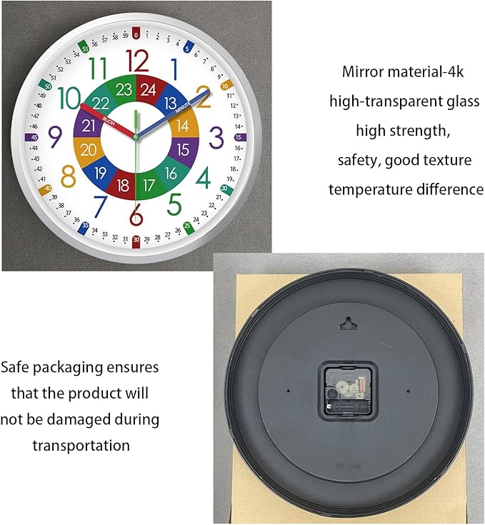 XFM Learning Clock for Kids Silent Non Ticking Battery Operated Colorful Teaching Time Clock 8 Inch Decorative Small Analog Clock for Kids Room Classroom School Playroom