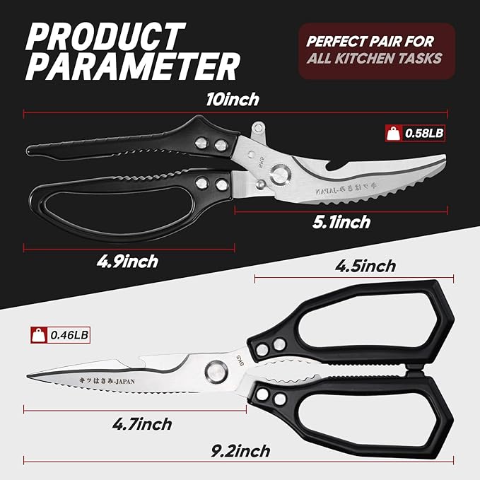 TIVOLI Kitchen Scissors Set Black,Japanese Stainless Steel Kitchen Shears for Food, Heavy Duty Poultry Shears, Food Scissors for Meat,Chicken Bones and Turkey,Ideal Gift