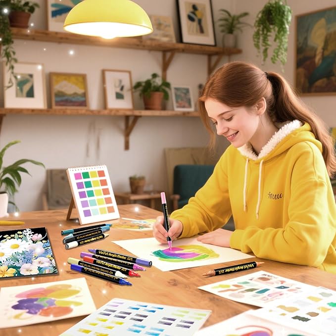 120 Colors Acrylic Paint Markers - 60 Dual Tip Brush Tip Acrylic Paint Markers Pens for Rock, Canvas, Ceramic, Wood, Glass, Paper - DIY Art Supplies for Artists, Kids, Adults, Holiday Decorations